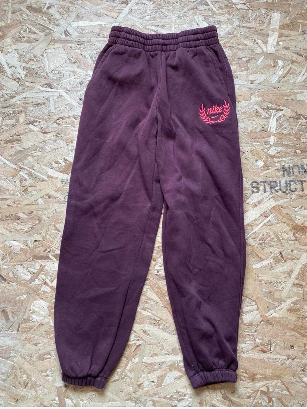 Nike Cuffed Burgundy Sweatpants with Pink Logo